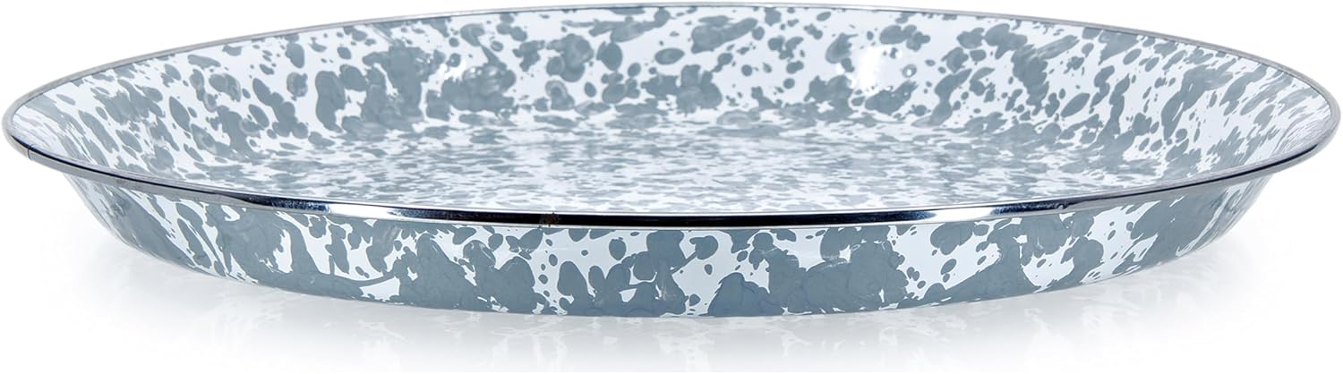 Golden Rabbit Enamelware Medium Tray, 15.5 inch, Grey Swirl