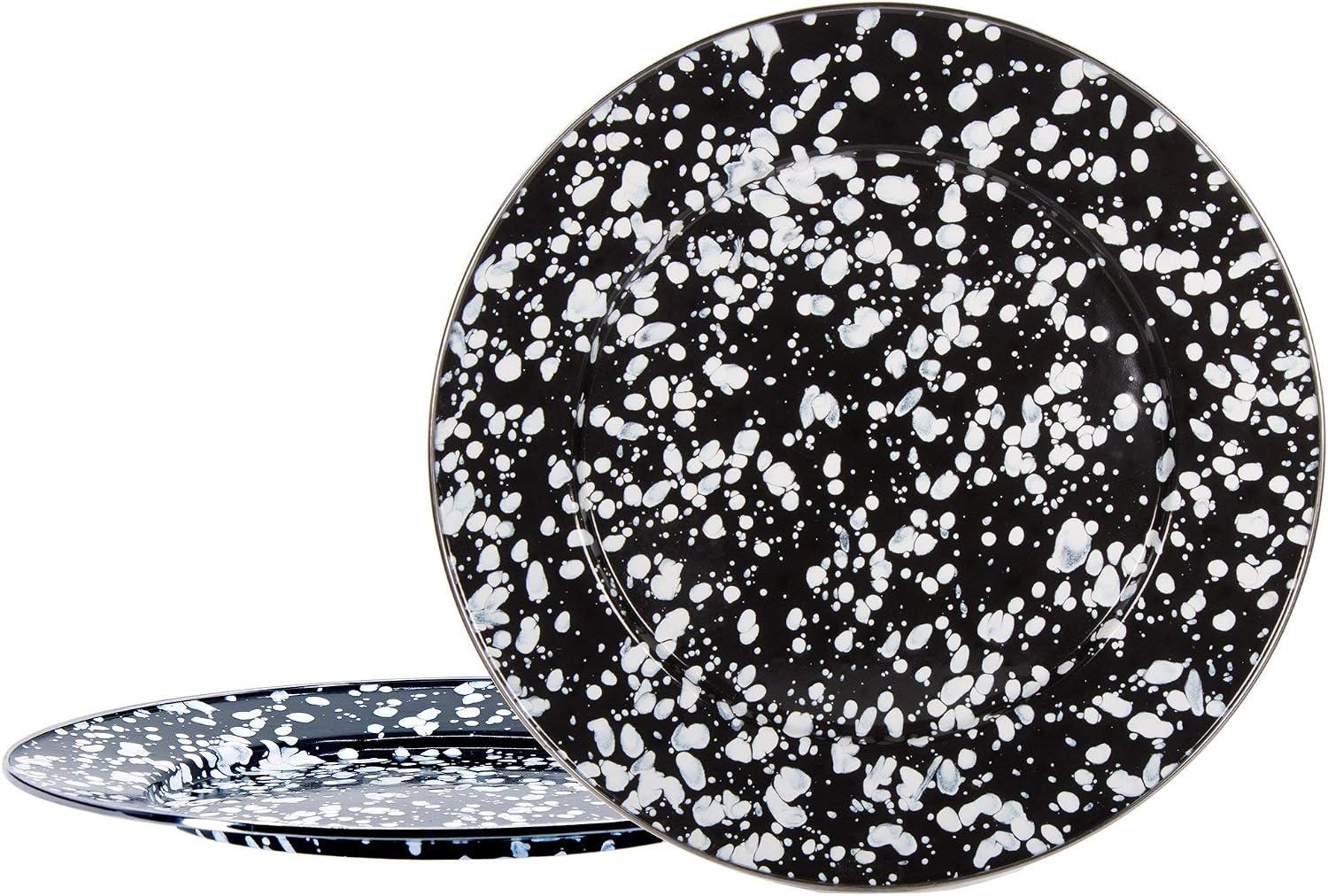 Golden Rabbit Enamelware Chargers, 12.5 inch, Black Swirl, Set of 2