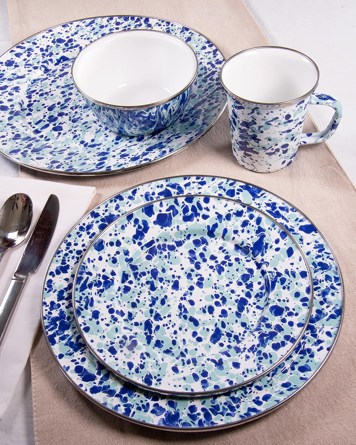 Golden Rabbit Enamelware Dinner Plates, 10.5 inch, Ocean, Set of 4