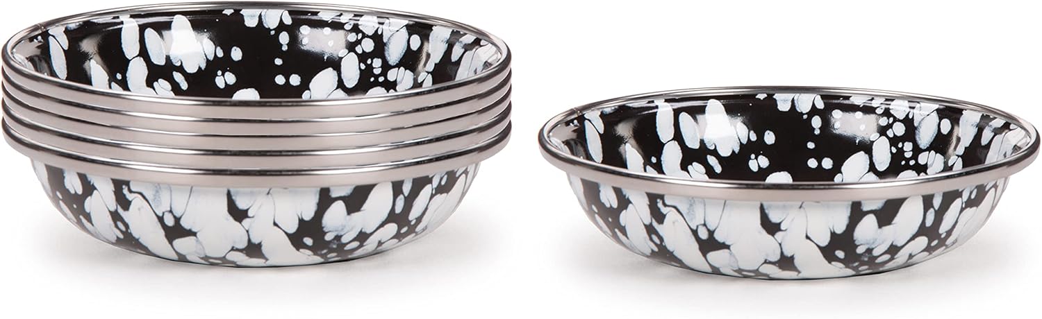 Golden Rabbit Enamelware Tasting Dish Bowls, 4 ounce, Black Swirl, Set of 6