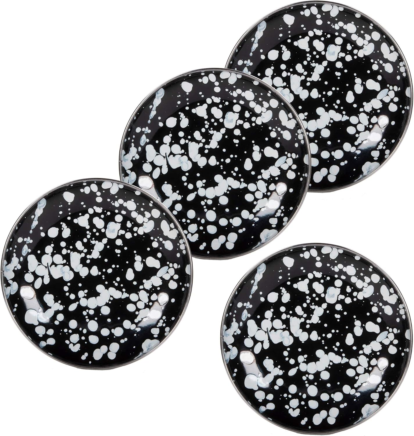 Golden Rabbit Enamelware Appetizer Plates, 6 inch, Black Swirl, Set of 4