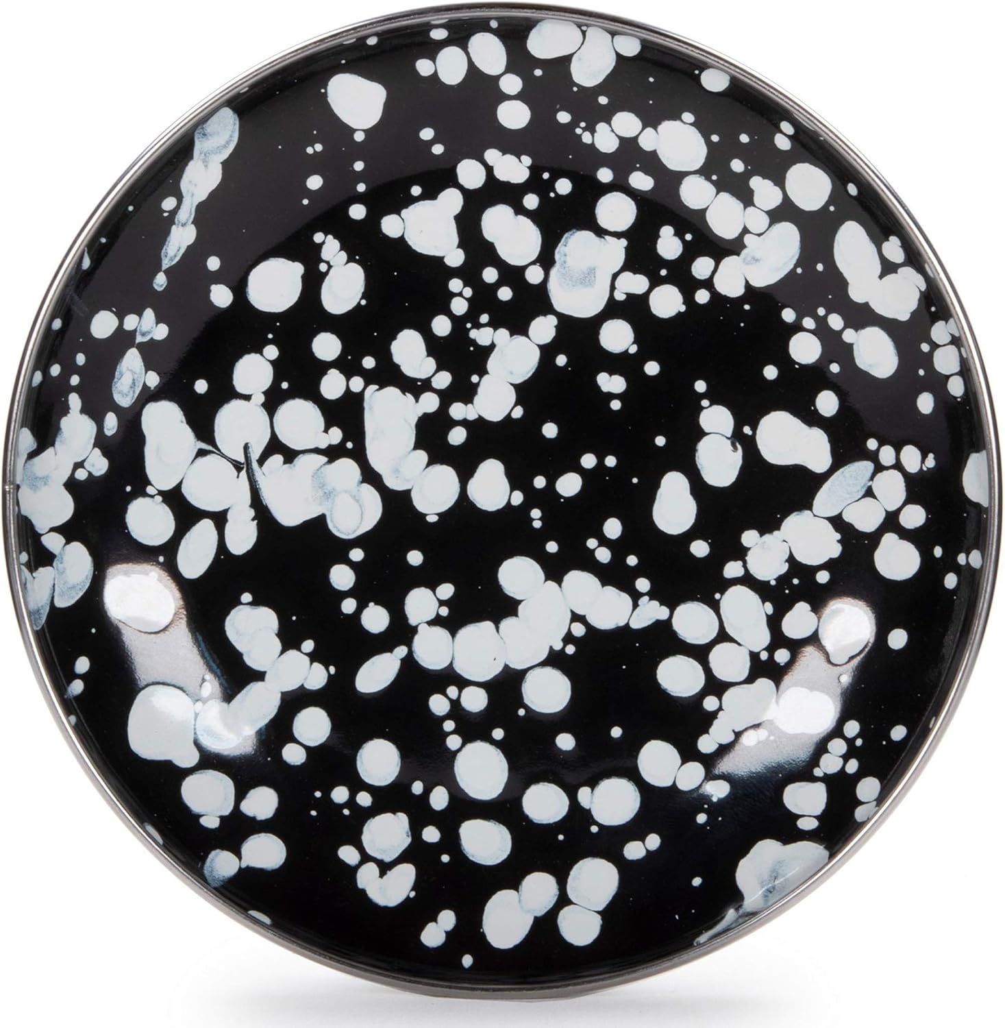 Golden Rabbit Enamelware Appetizer Plates, 6 inch, Black Swirl, Set of 4