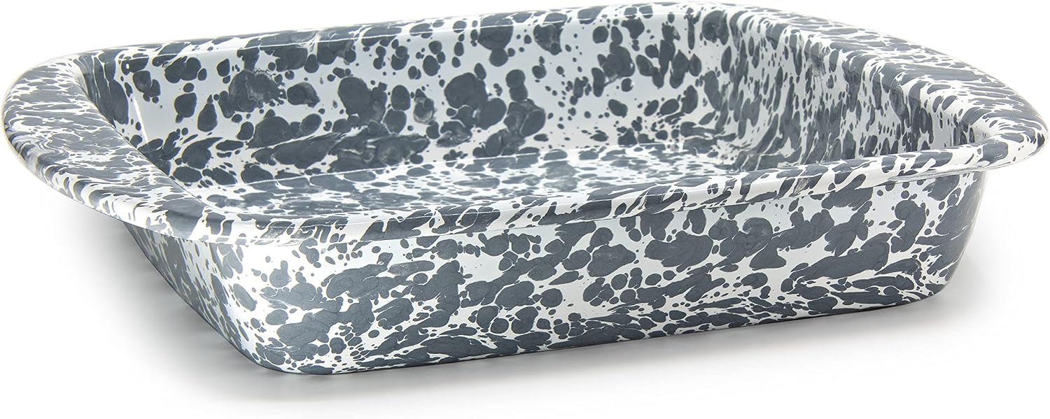 Golden Rabbit Enamelware Square Brownie Pan, 9 inch, Grey Swirl