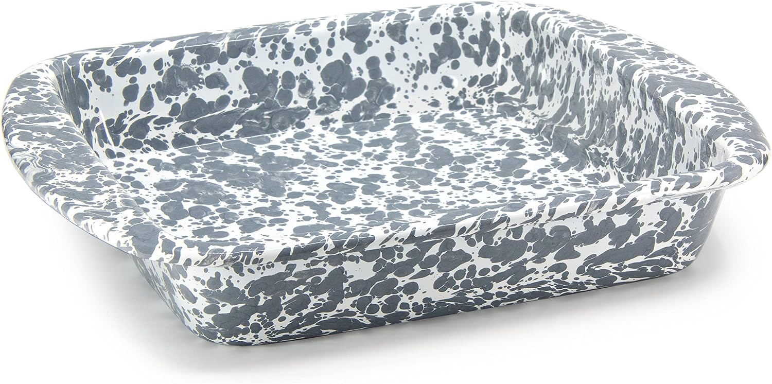 Golden Rabbit Enamelware Square Brownie Pan, 9 inch, Grey Swirl