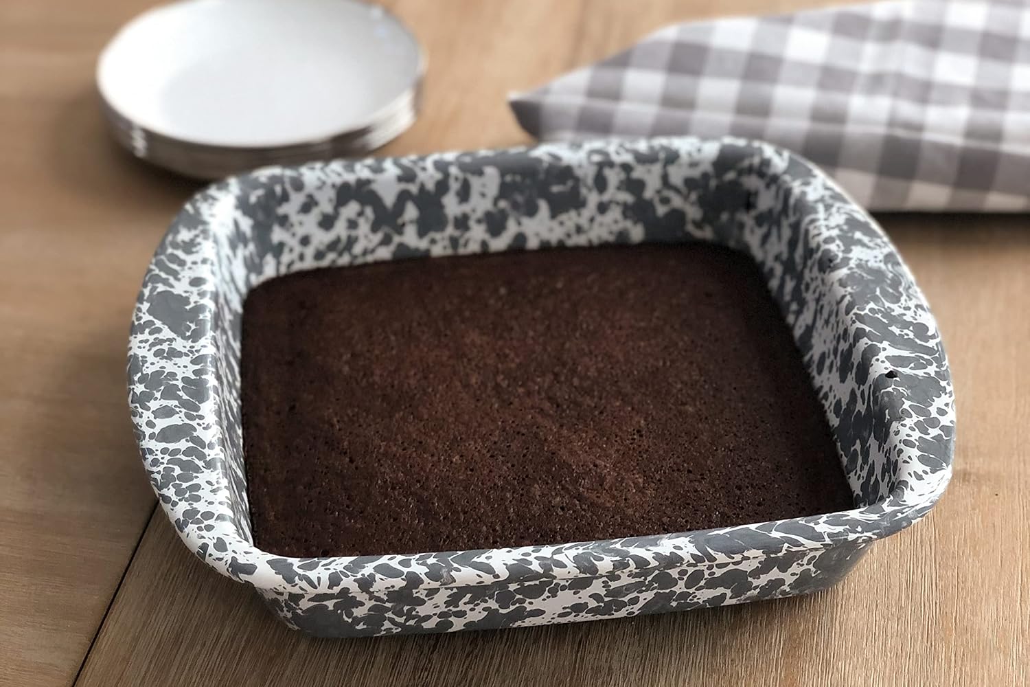 Golden Rabbit Enamelware Square Brownie Pan, 9 inch, Grey Swirl