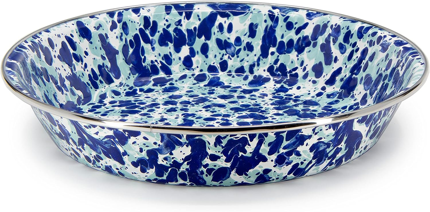 Golden Rabbit Enamelware Pie Pan Plate, 10 inch, Ocean