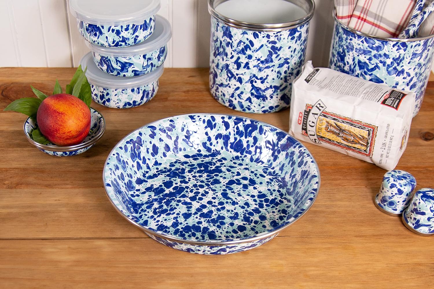 Golden Rabbit Enamelware Pie Pan Plate, 10 inch, Ocean