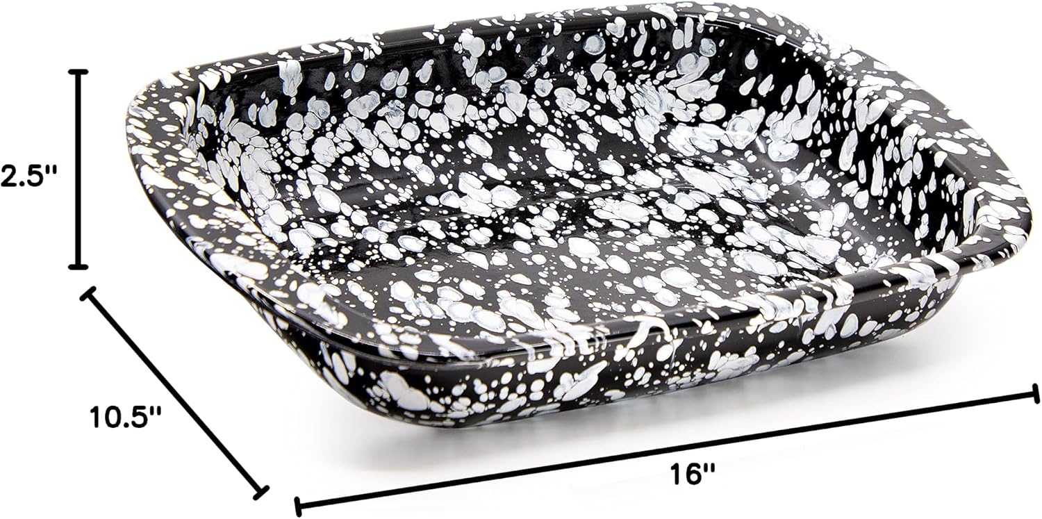 Golden Rabbit Enamelware Baking Pan, 3 quart, Black Swirl