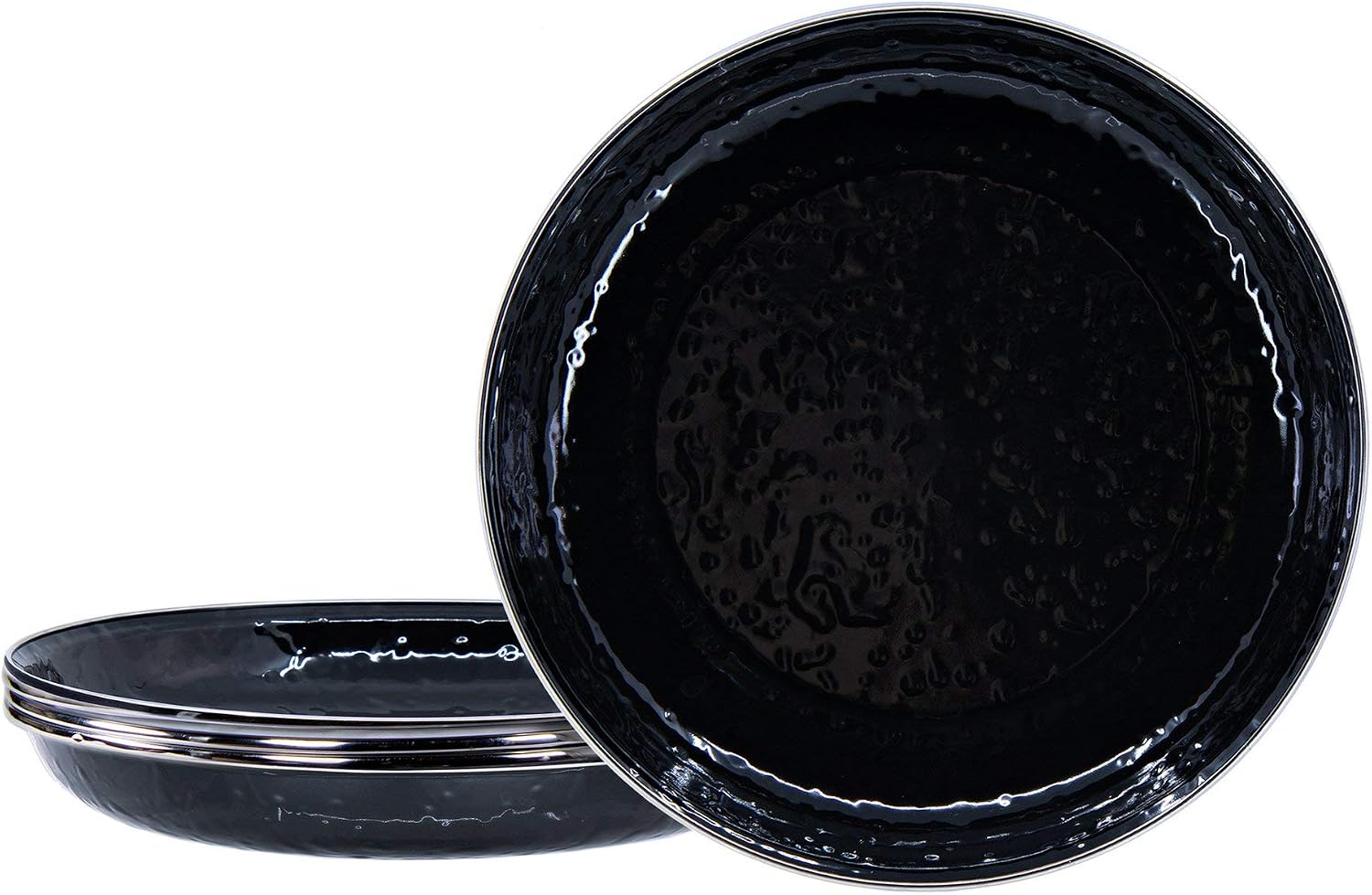 Golden Rabbit Enamelware Pasta Plates, 10 inch, Solid Black Textured, Set of 4