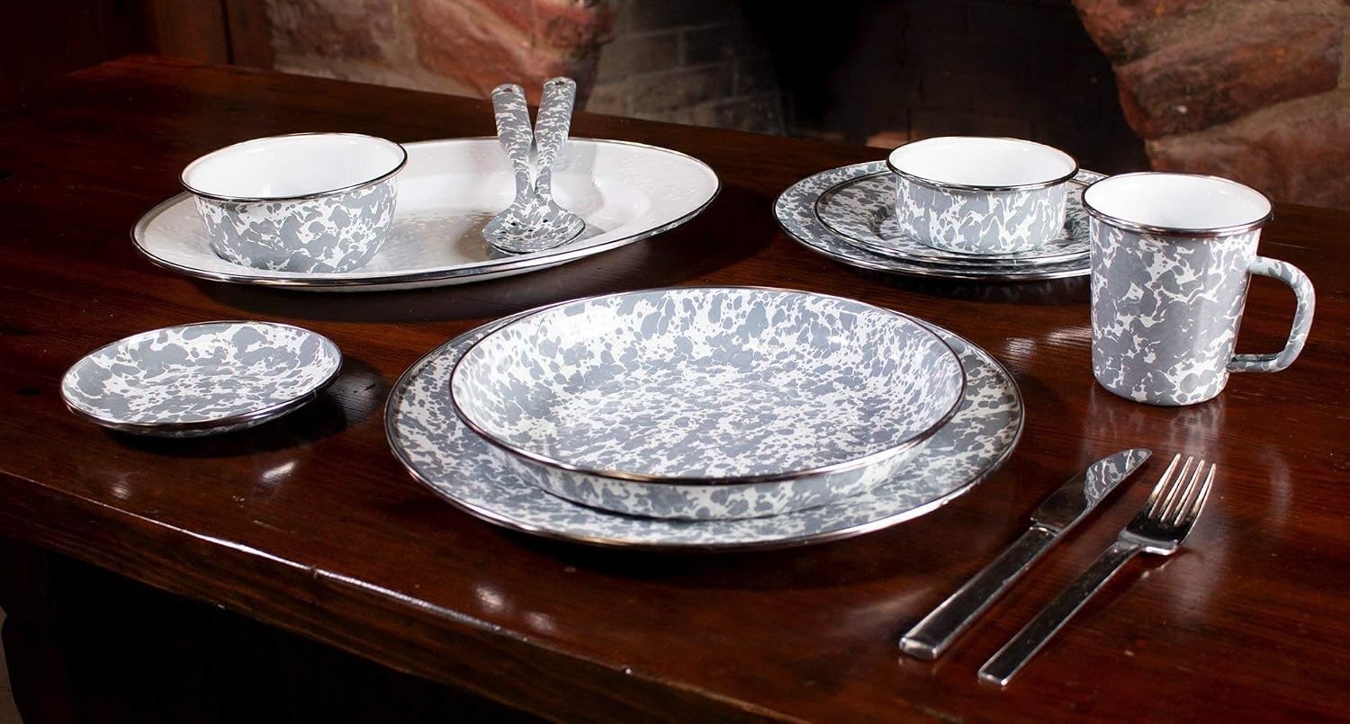 Golden Rabbit Enamelware Salad Bowls, 24 ounce, Grey Swirl, Set of 4
