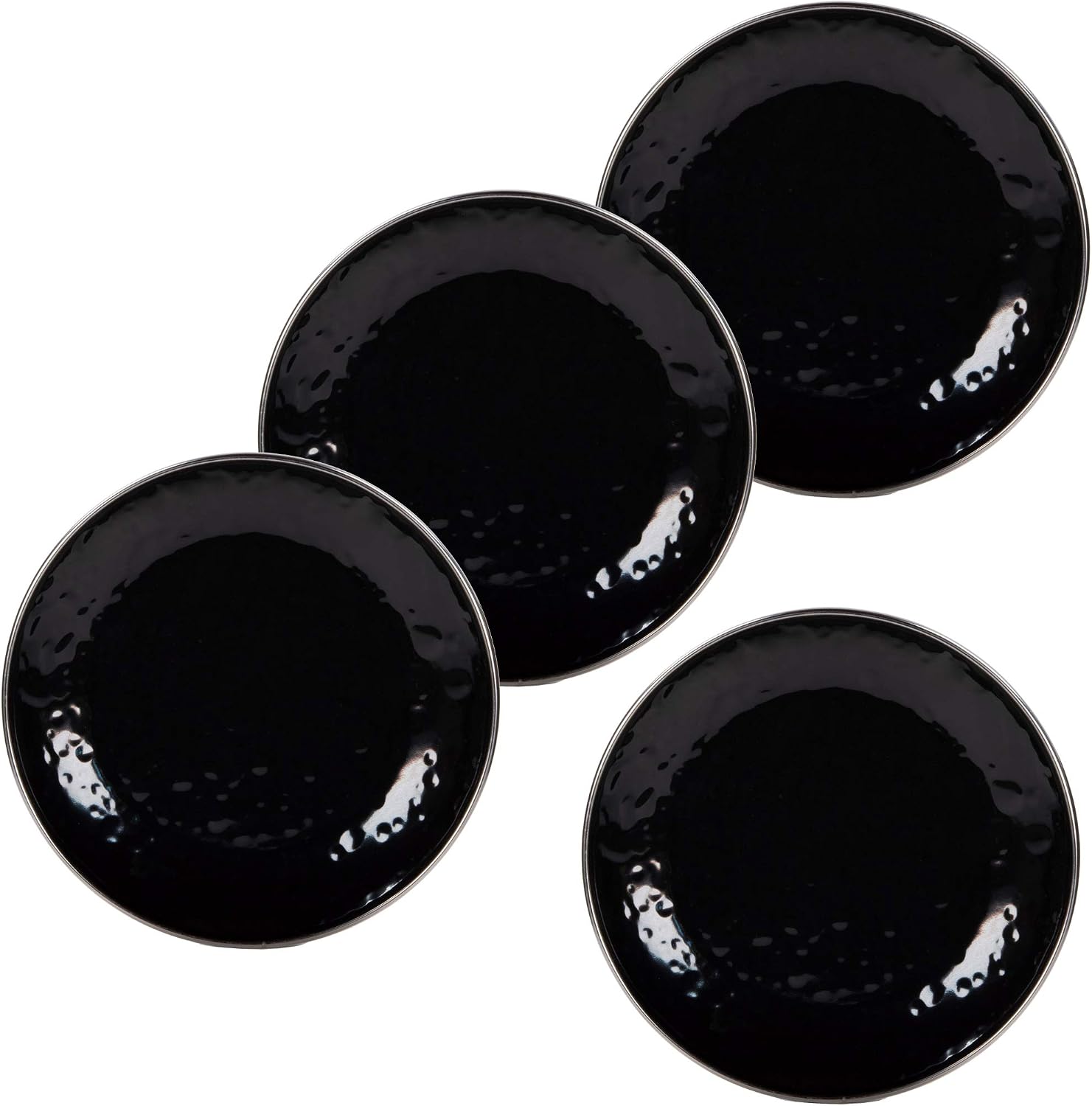Golden Rabbit Enamelware Appetizer Plates, 6 inch, Solid Black Textured, Set of 4