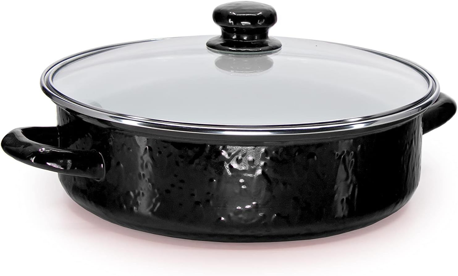 Golden Rabbit Enamelware Saute Pan, 3 quart, Solid Black Textured