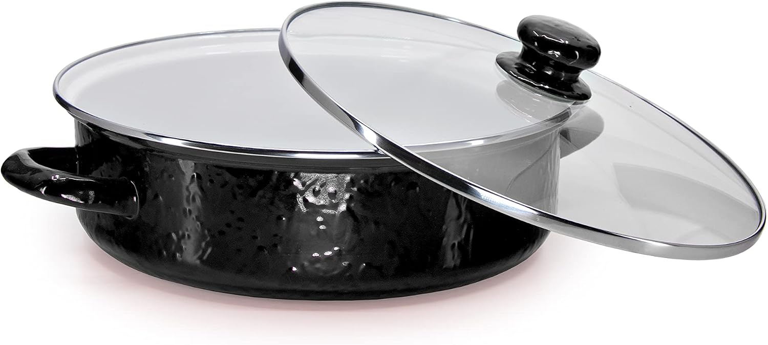 Golden Rabbit Enamelware Saute Pan, 3 quart, Solid Black Textured