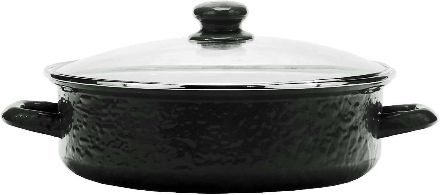 Golden Rabbit Enamelware Saute Pan, 3 quart, Solid Black Textured