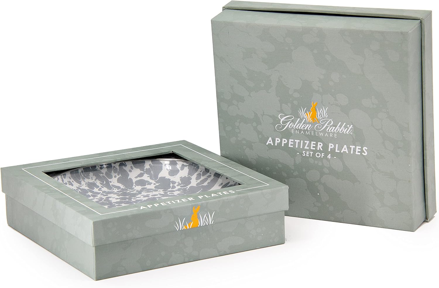 Golden Rabbit Enamelware Appetizer Plate Gift Set, Set of 4, Grey Swirl
