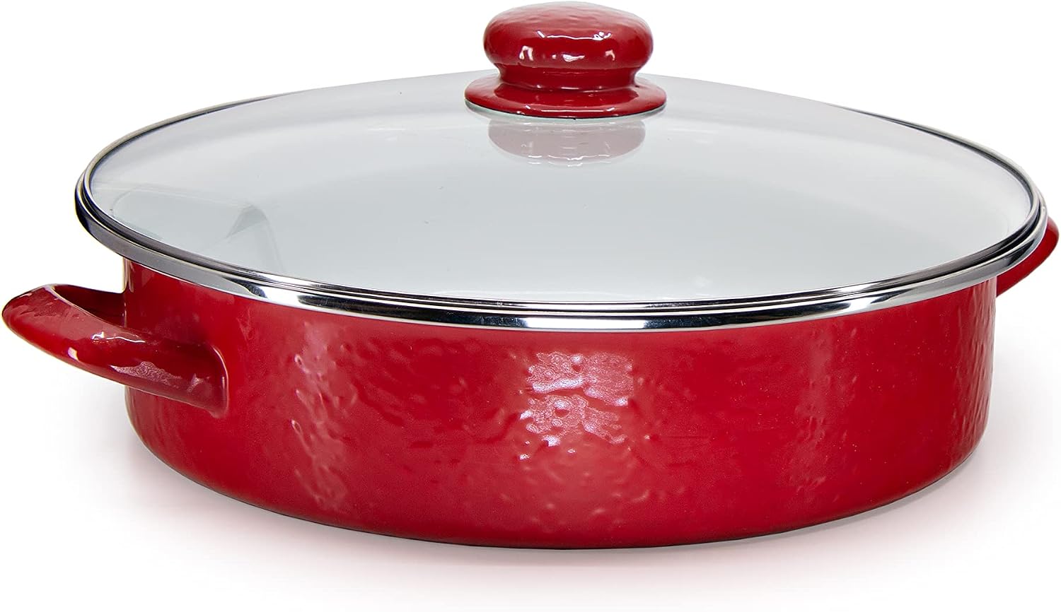 Golden Rabbit Enamelware Saute Pan, 5 quart, Solid Red Textured