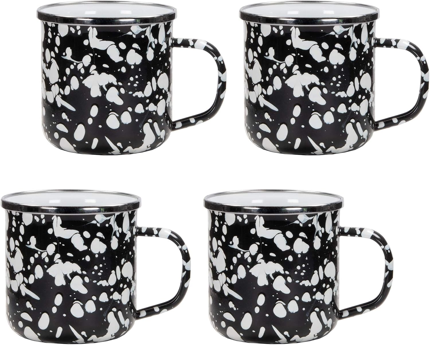 Golden Rabbit Enamelware Coffee or Tea Mugs, 12 ounce, Black Swirl, Set of 4