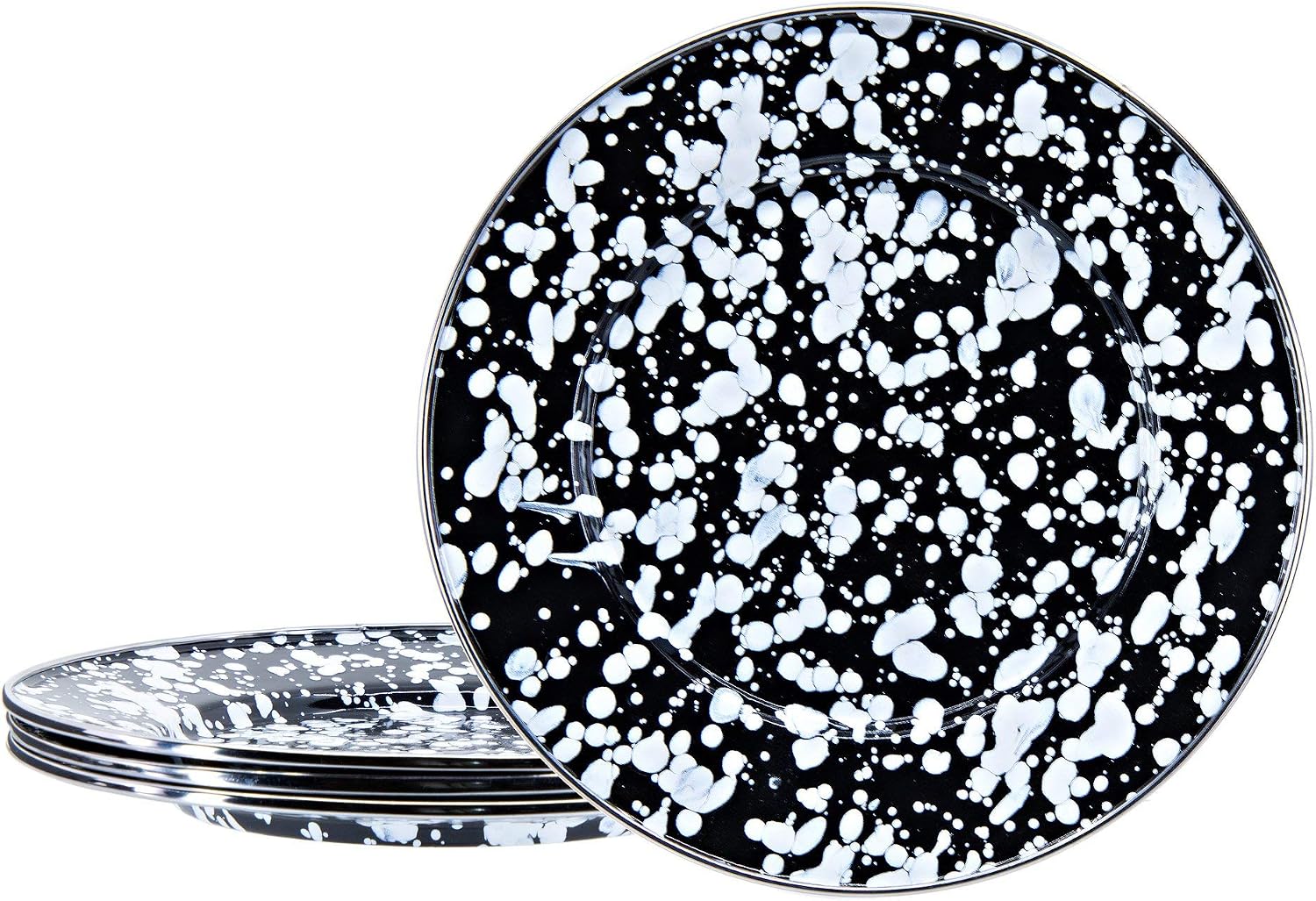 Golden Rabbit Enamelware Sandwich Plates, 8.5 inch, Black Swirl, Set of 4