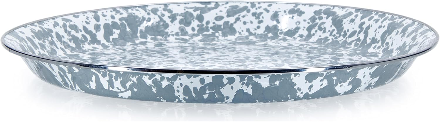 Golden Rabbit Enamelware Large Serving Tray, 20 inch, Grey Swirl