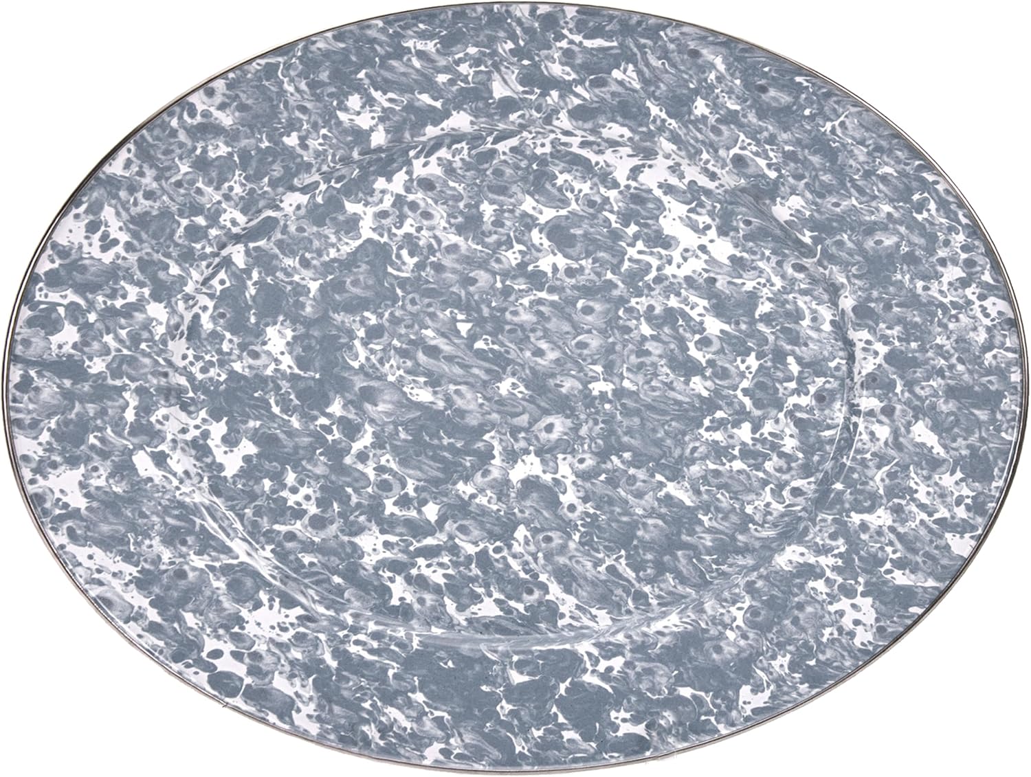 Golden Rabbit Enamelware Oval Platter, 12 x 16in, Grey Swirl