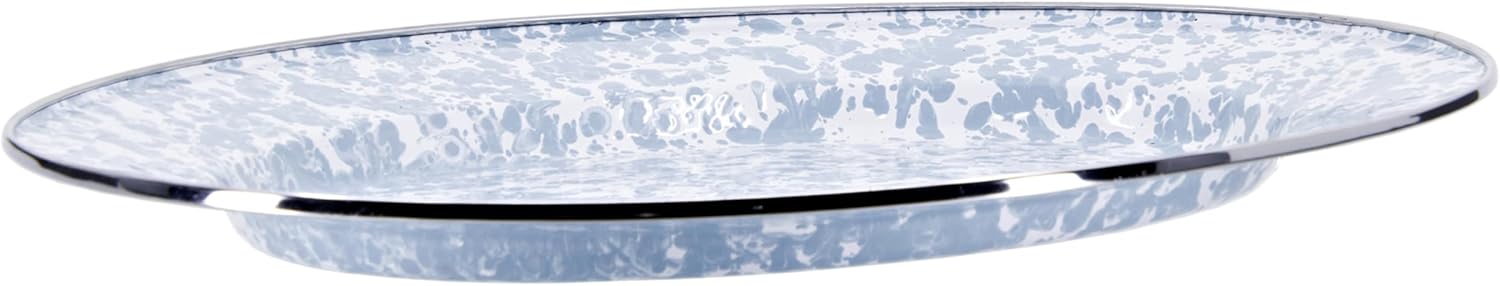 Golden Rabbit Enamelware Oval Platter, 12 x 16in, Grey Swirl