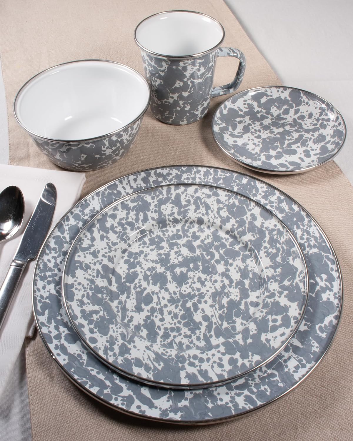 Golden Rabbit Enamelware Oval Platter, 12 x 16in, Grey Swirl