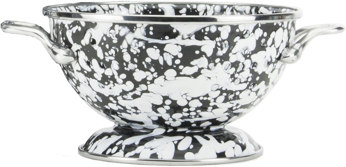 Golden Rabbit Enamelware Petite Colander, 1 quart, Black Swirl