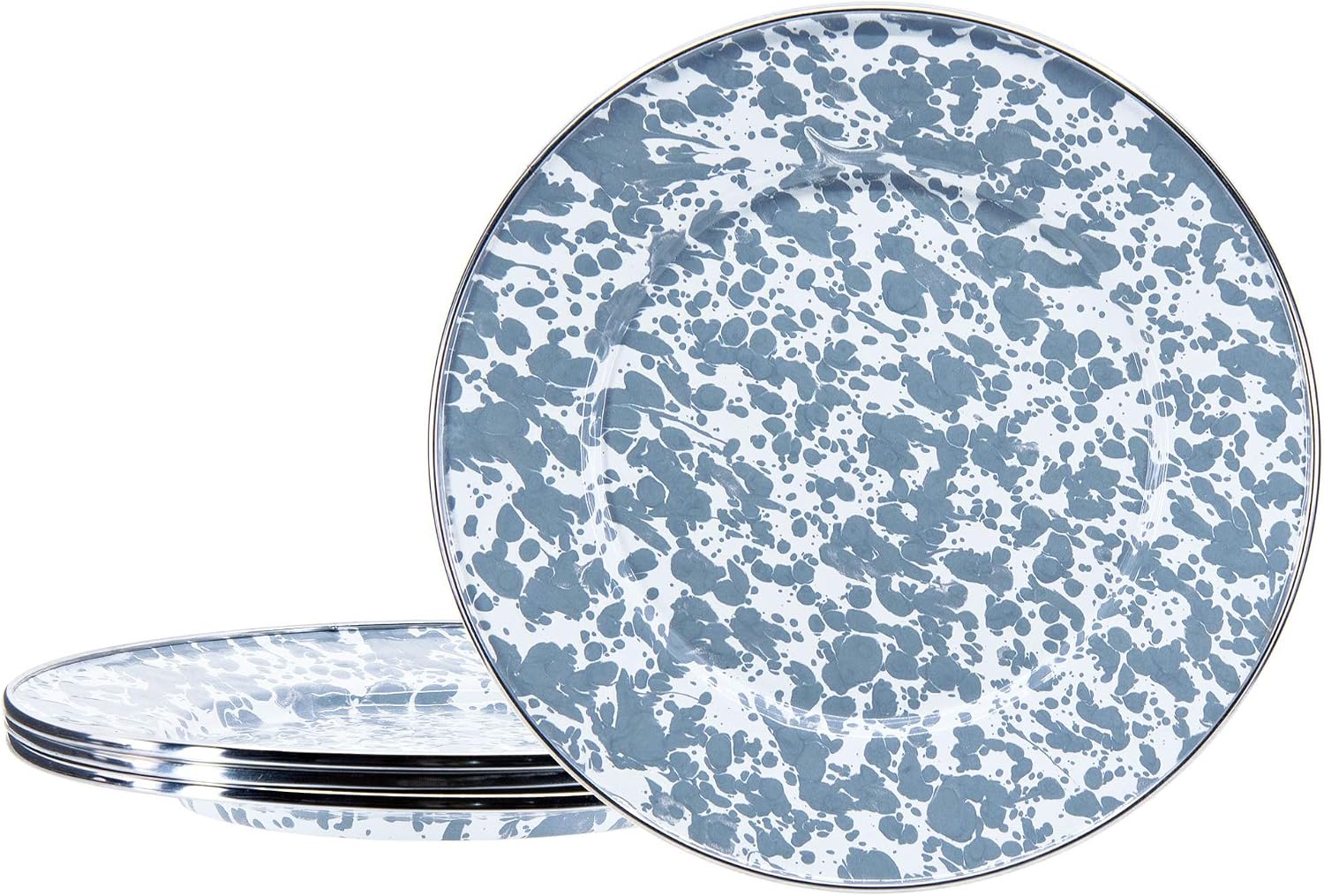 Golden Rabbit Enamelware Sandwich Plates, 8.5 inch, Grey Swirl, Set of 4