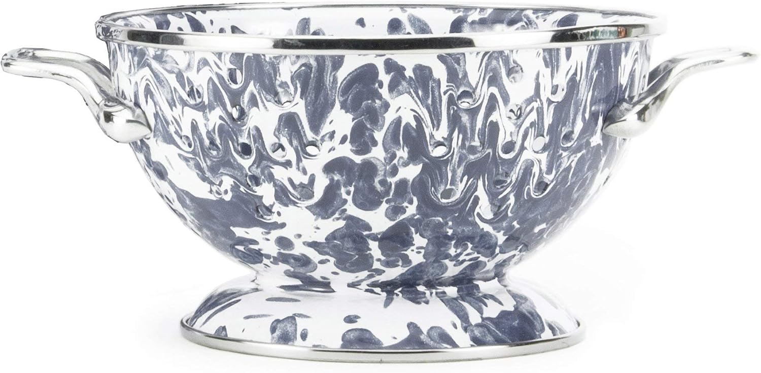 Golden Rabbit Enamelware Petite Colander, 1 quart, Grey Swirl