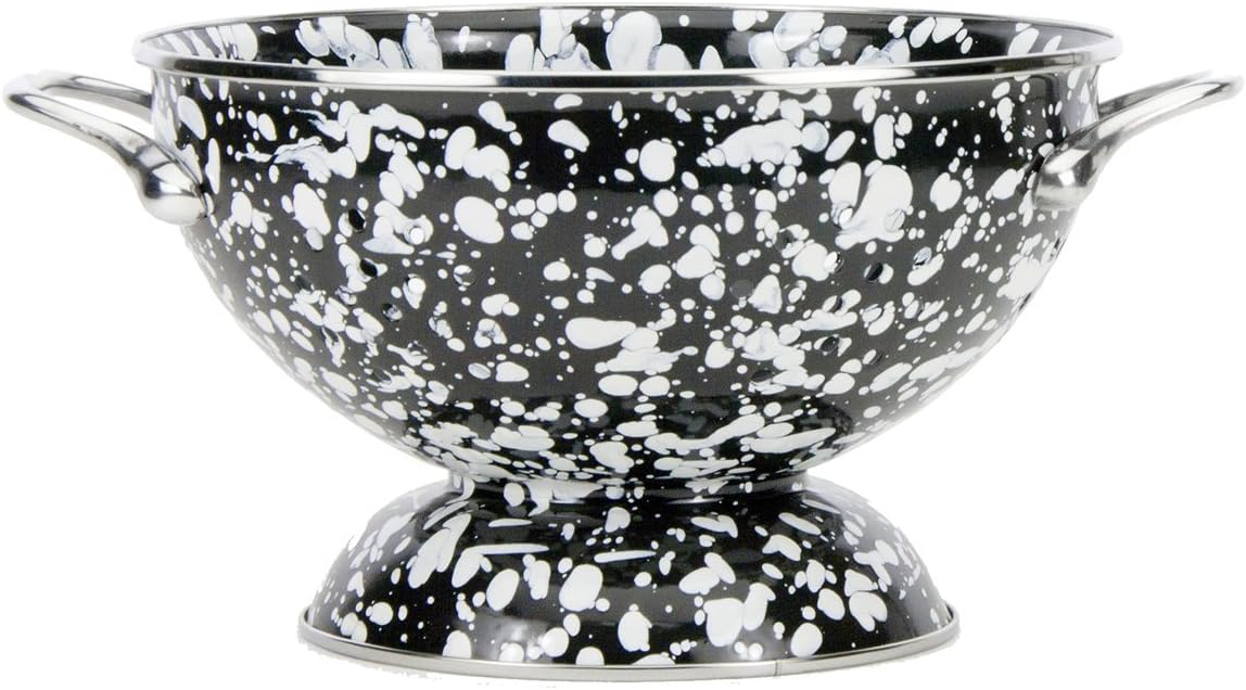 Golden Rabbit Enamelware Medium Colander, 3 quart, Black Swirl