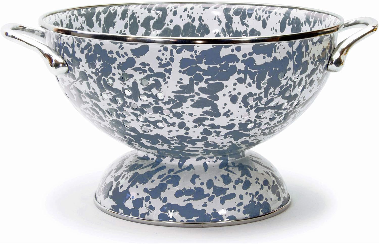 Golden Rabbit Enamelware Medium Colander, 3 quart, Grey Swirl