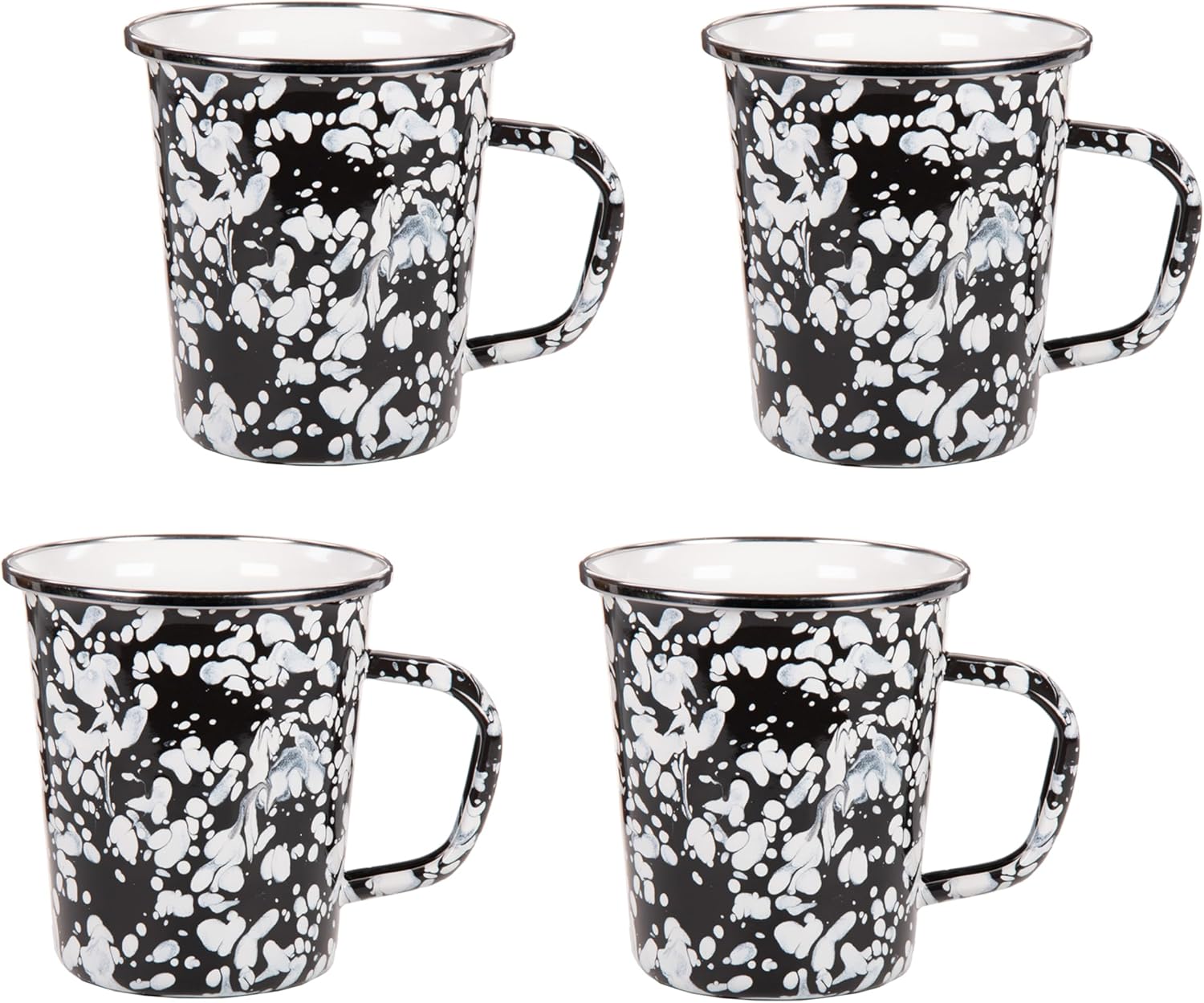Golden Rabbit Enamelware Latte Coffee or Tea Mugs, 16 ounce, Black Swirl, Set of 4