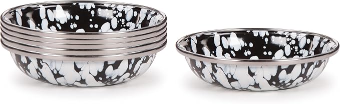 Golden Rabbit Enamelware Tasting Dish Bowls, 4 ounce, Black Swirl, Set of 6