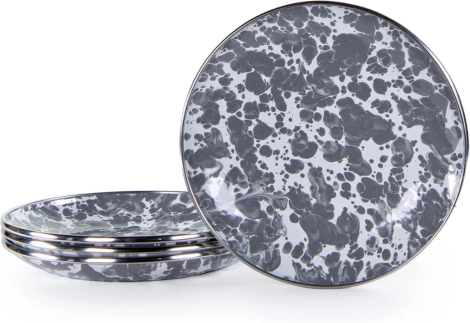Golden Rabbit Enamelware Appetizer Plates, 6 inch, Grey Swirl, Set of 4