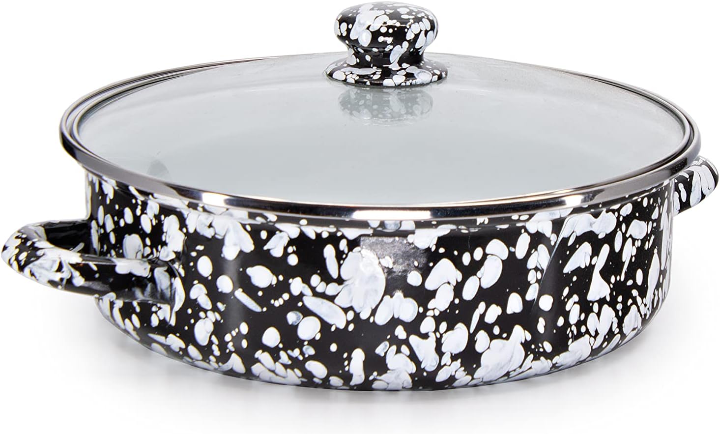 Golden Rabbit Enamelware Saute Pan, 3 quart, Black Swirl