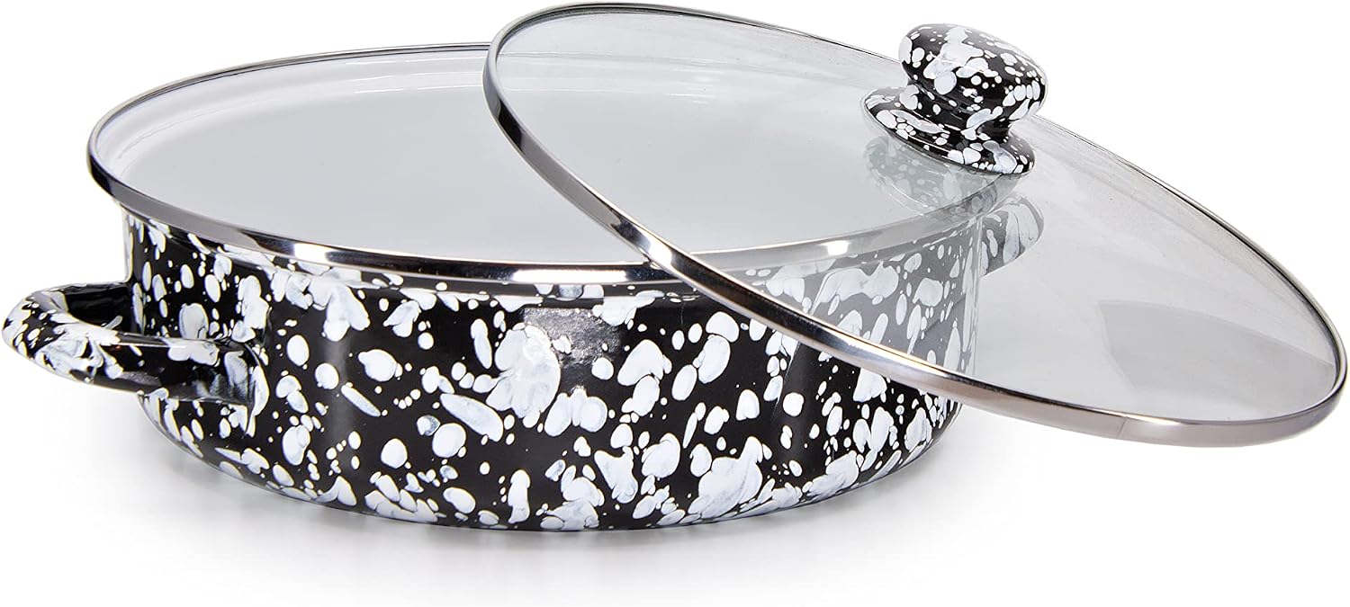 Golden Rabbit Enamelware Saute Pan, 3 quart, Black Swirl