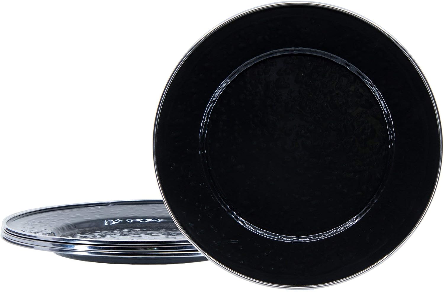 Golden Rabbit Enamelware Dinner Plates, 10.5 inch, Solid Black Textured, Set of 4