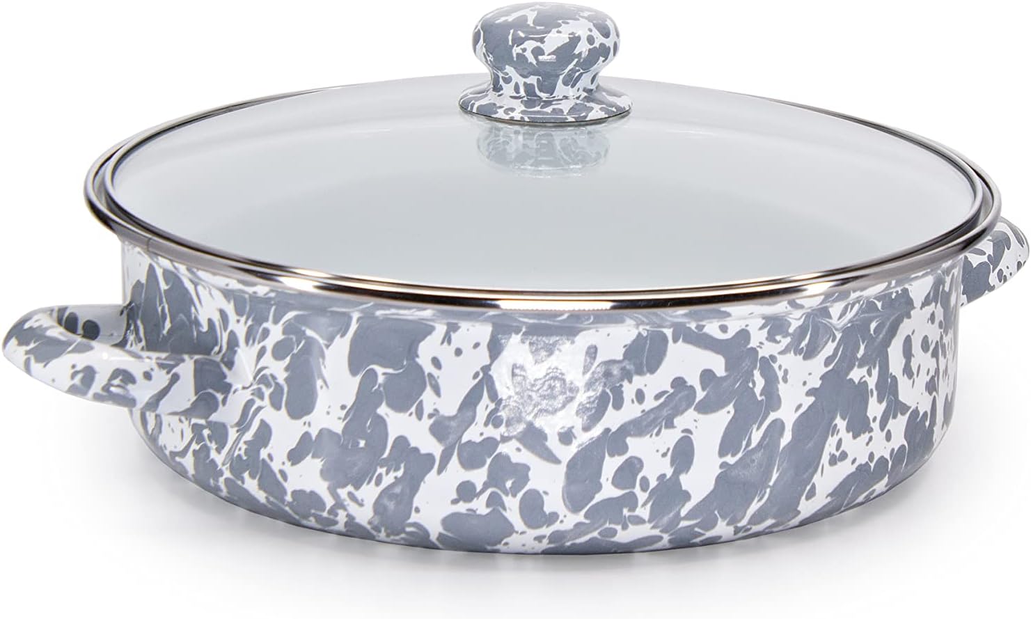 Golden Rabbit Enamelware Saute Pan, 3 quart, Grey Swirl