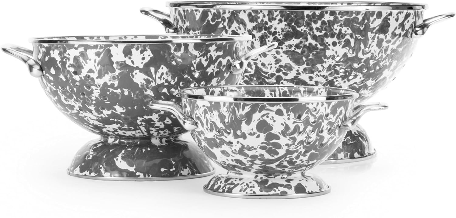 Golden Rabbit Enamelware - Set of 3 Colanders (Grey Swirl)