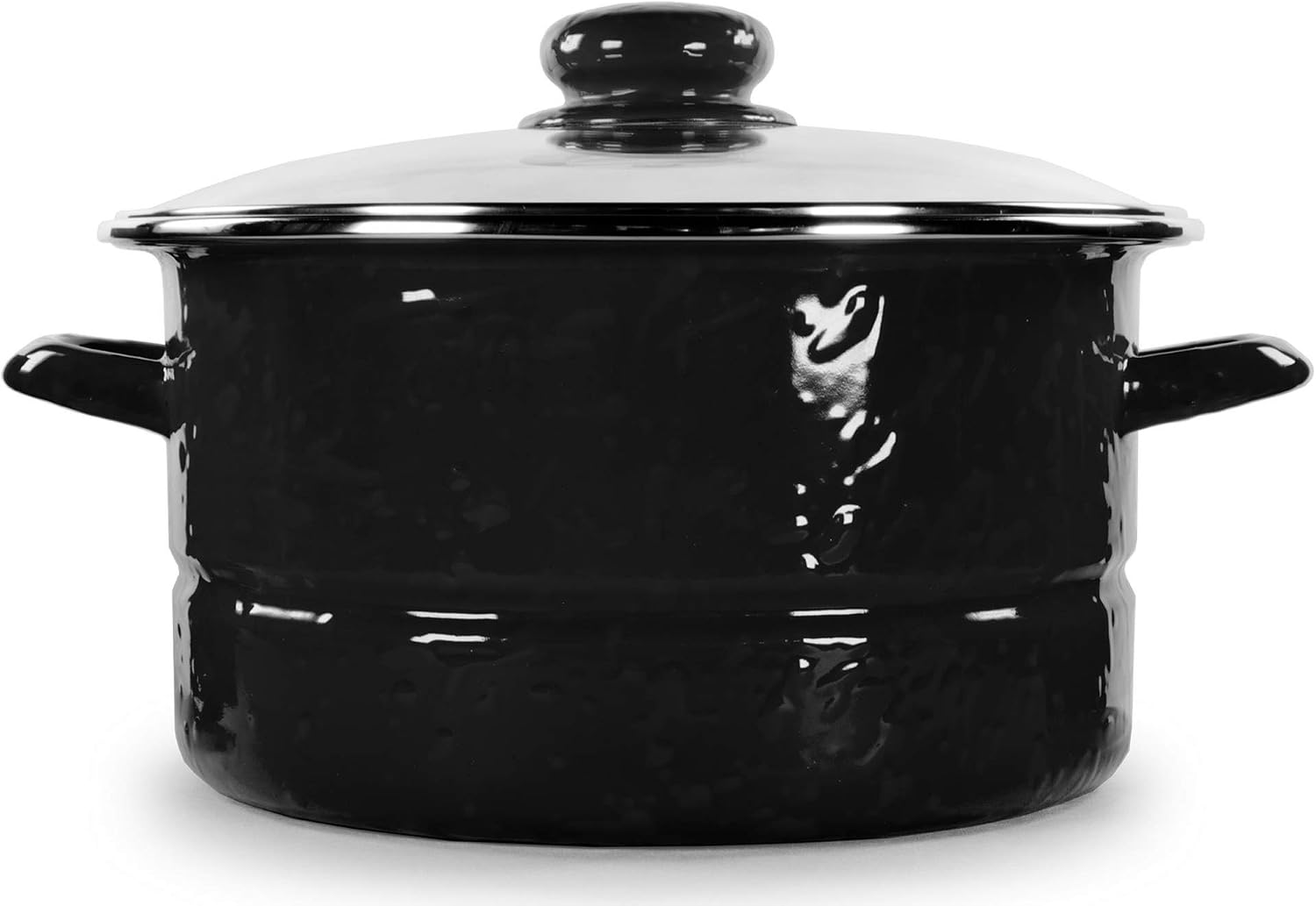 Golden Rabbit Enamelware Soup or Stock Pot, 6 quart, Solid Black Textured