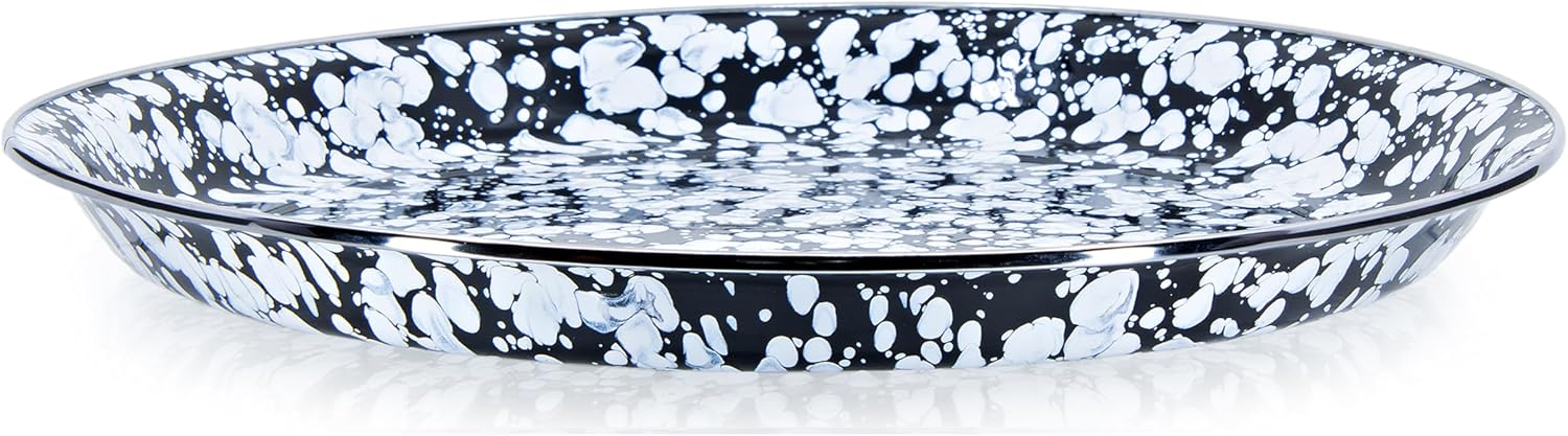 Golden Rabbit Enamelware Large Serving Tray, 20 inch, Black Swirl