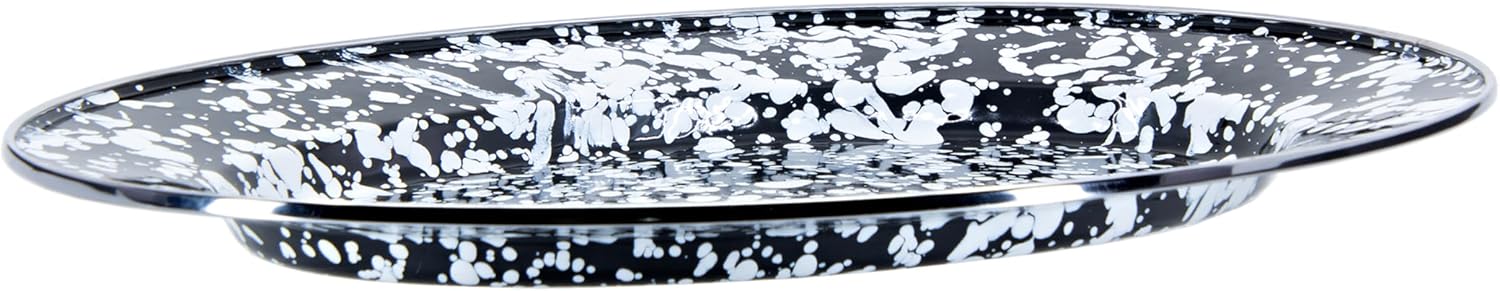 Golden Rabbit Enamelware Oval Platter, 12 x 16in, Black Swirl