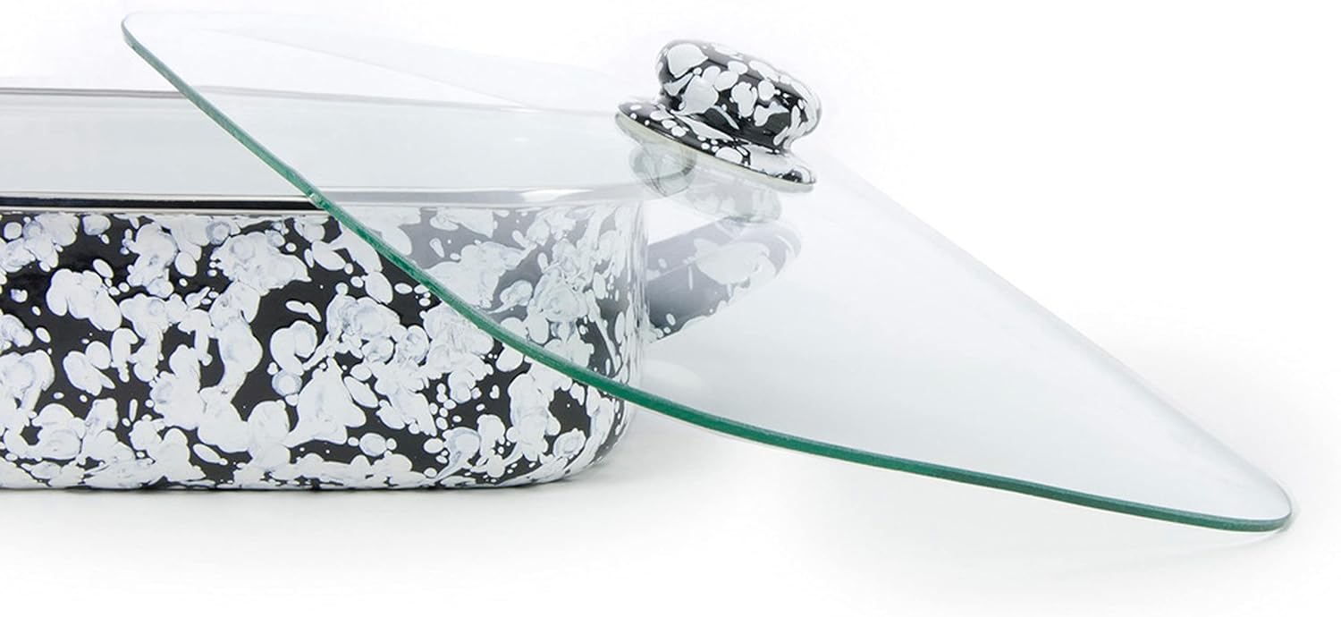 Golden Rabbit Enamelware Roasting Pan with Lid, 10.5 quarts, Black Swirl