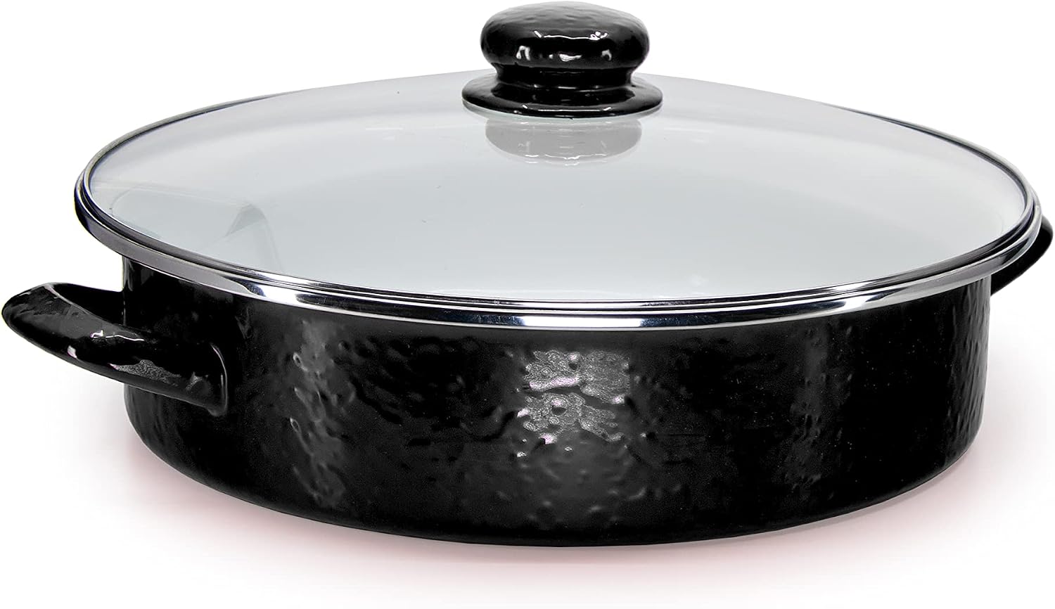 Golden Rabbit Enamelware Saute Pan, 5 quart, Solid Black Textured