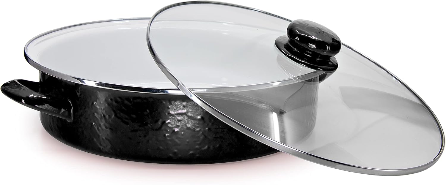 Golden Rabbit Enamelware Saute Pan, 5 quart, Solid Black Textured