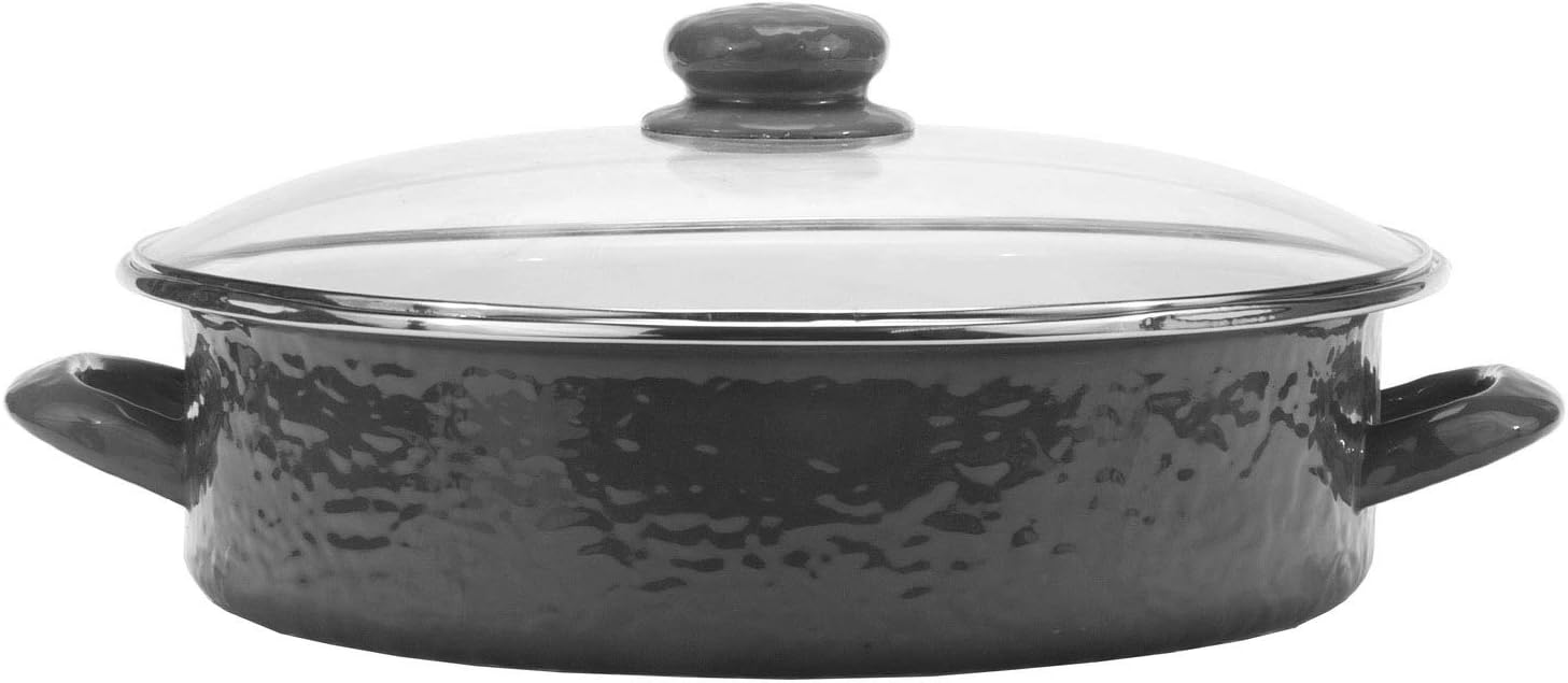 Golden Rabbit Enamelware Saute Pan, 5 quart, Solid Black Textured