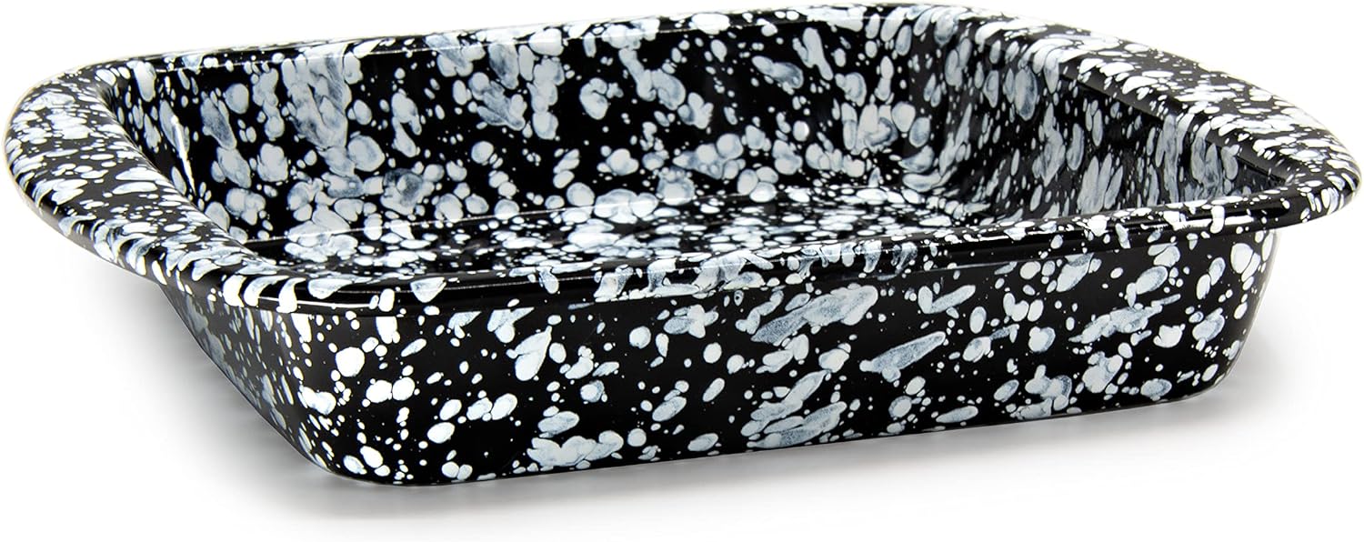 Golden Rabbit Enamelware Square Brownie Pan, 9 inch, Black Swirl