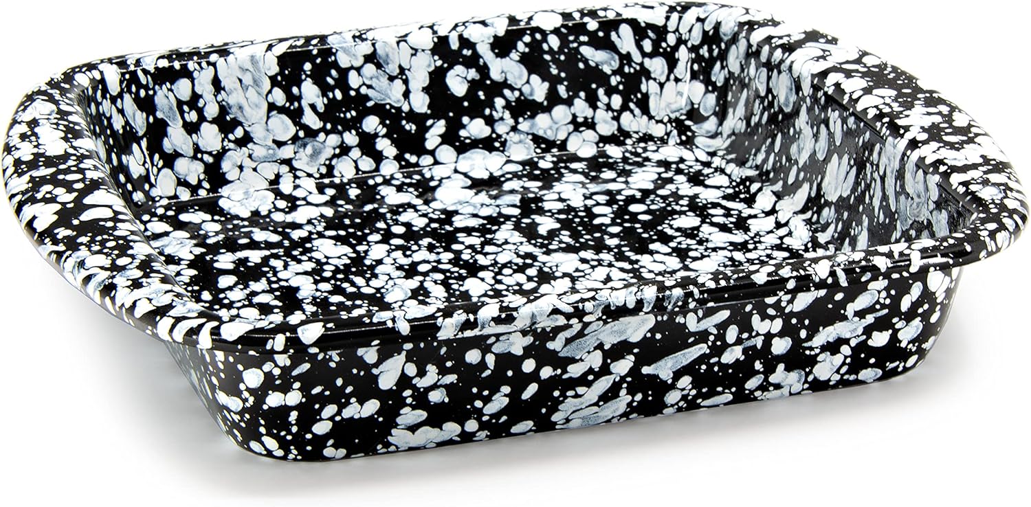 Golden Rabbit Enamelware Square Brownie Pan, 9 inch, Black Swirl