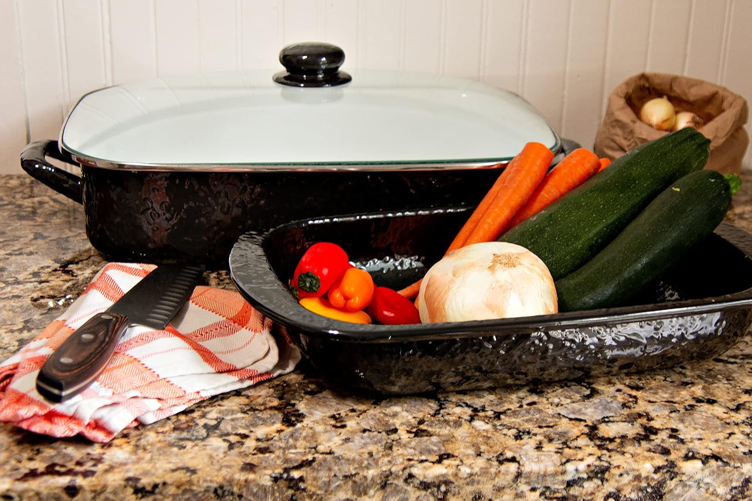 Golden Rabbit Enamelware Square Brownie Pan, 9 inch, Black Swirl