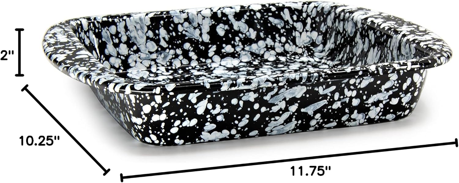 Golden Rabbit Enamelware Square Brownie Pan, 9 inch, Black Swirl